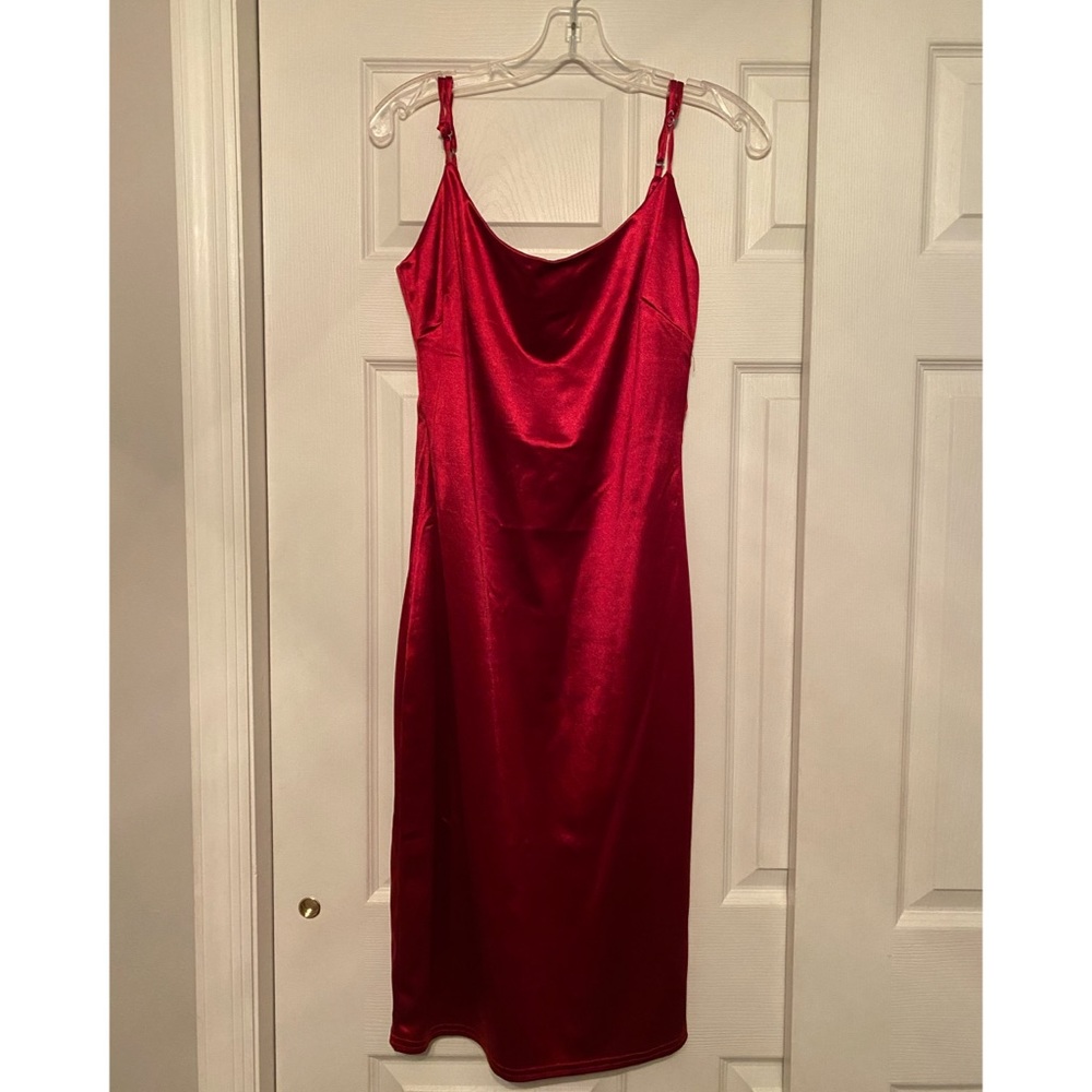 Red Satin Knee Length Dress